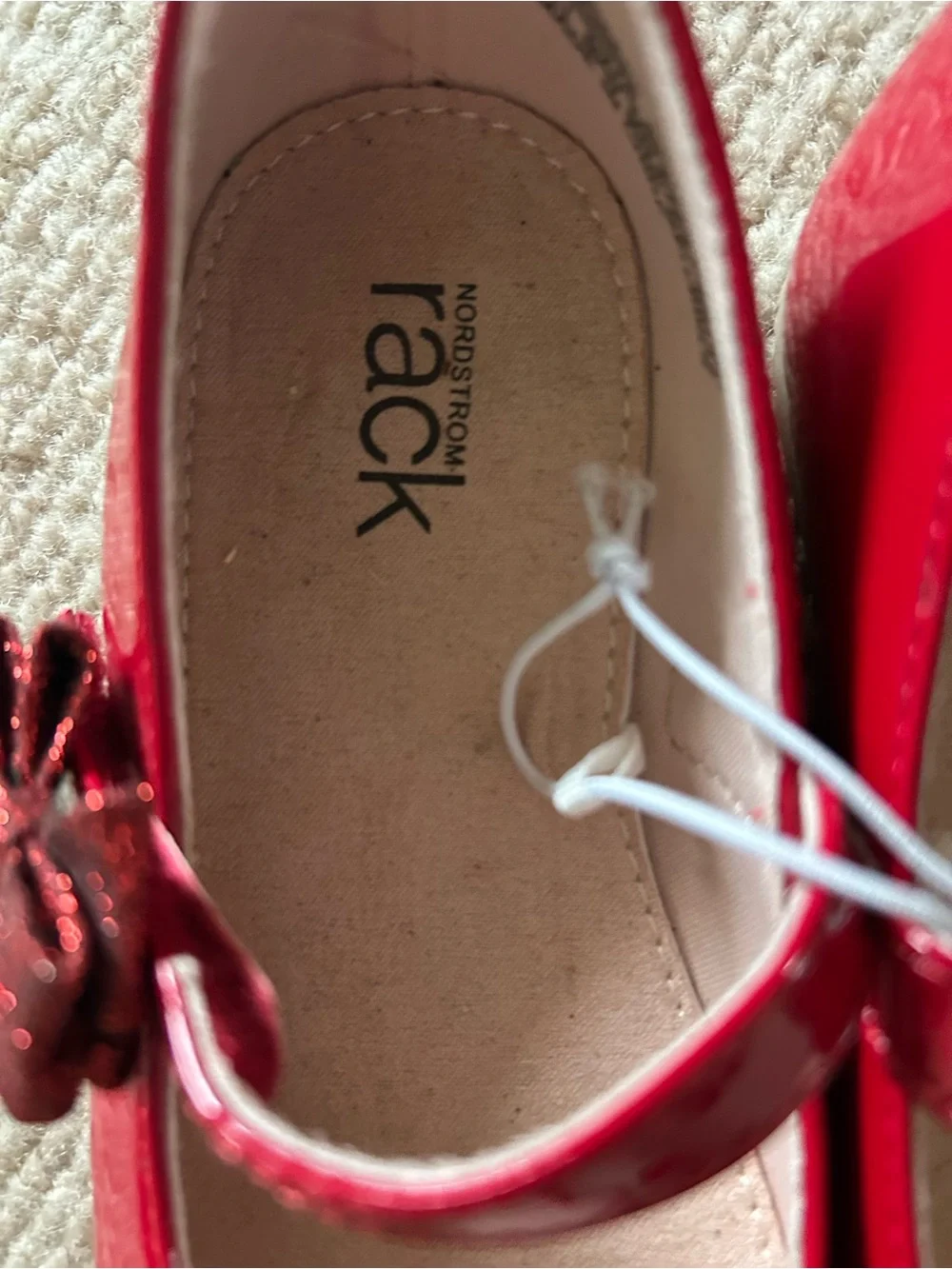 Nordstrom Kids Red Patent Mary Jane Shoes with Glitter Bow Accent